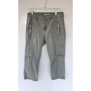Y2K Z Cavaricci Cargo Pants 30" waist Size 8 Green Utility Zipper Pocket Cropped